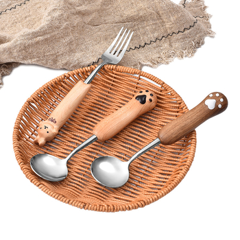 Set žličice i vilice od 304 nehrđajućeg čelika s Panda-Cat motivom, zrcalno poliran završni sloj, mogućnost tiskanja logotipa