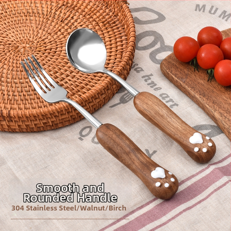 Set žličice i vilice od 304 nehrđajućeg čelika s Panda-Cat motivom, zrcalno poliran završni sloj, mogućnost tiskanja logotipa