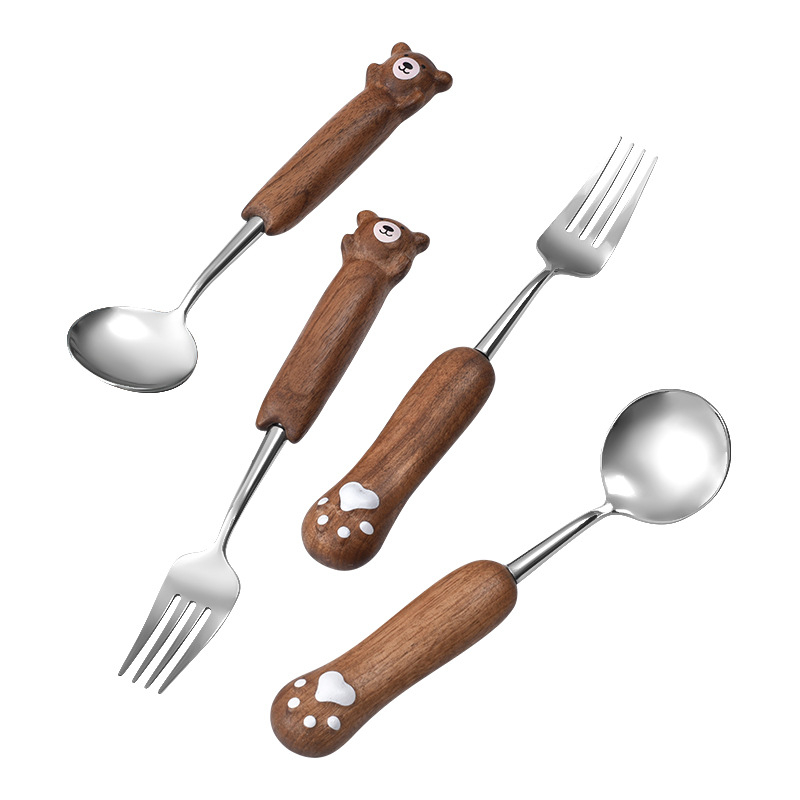 Set žličice i vilice od 304 nehrđajućeg čelika s Panda-Cat motivom, zrcalno poliran završni sloj, mogućnost tiskanja logotipa