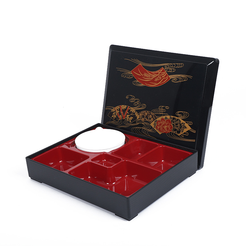 Kutija za ručak u japanskom stilu, kvadratna plastična kutija, mikrovalna kompatibilna, neizolirana, s više pretinaca (5–6)