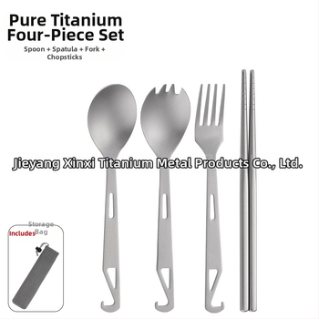 Kempingo įrankiai: 4-in-1 šaukštas sriubai, salotoms, pyragui ir vaisiams su butelių atidarytuvu; grynas titanas, šiuolaikiškas minimalistinis stilius, nešiojamas
