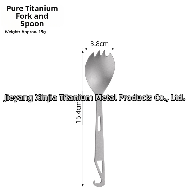 Kempingo įrankiai: 4-in-1 šaukštas sriubai, salotoms, pyragui ir vaisiams su butelių atidarytuvu; grynas titanas, šiuolaikiškas minimalistinis stilius, nešiojamas