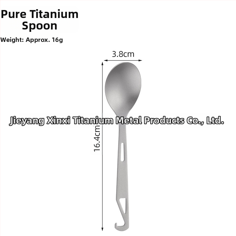 Kempingo įrankiai: 4-in-1 šaukštas sriubai, salotoms, pyragui ir vaisiams su butelių atidarytuvu; grynas titanas, šiuolaikiškas minimalistinis stilius, nešiojamas