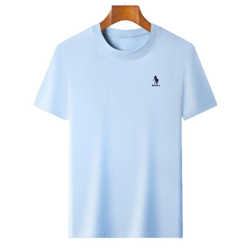 Мъжка памучна тениска с кръгло деколте и бродерия, свободен силует (къси ръкави, 96% памук, памук смес)