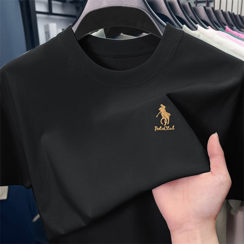 Мъжка памучна тениска с кръгло деколте и бродерия, свободен силует (къси ръкави, 96% памук, памук смес)