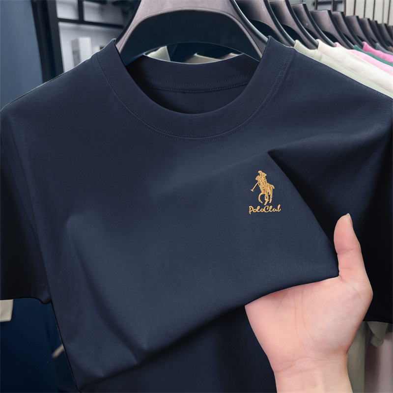 Мъжка памучна тениска с кръгло деколте и бродерия, свободен силует (къси ръкави, 96% памук, памук смес)