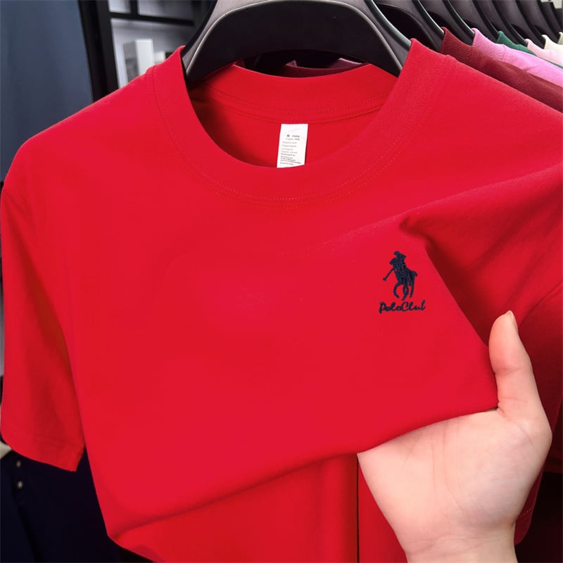 Мъжка памучна тениска с кръгло деколте и бродерия, свободен силует (къси ръкави, 96% памук, памук смес)