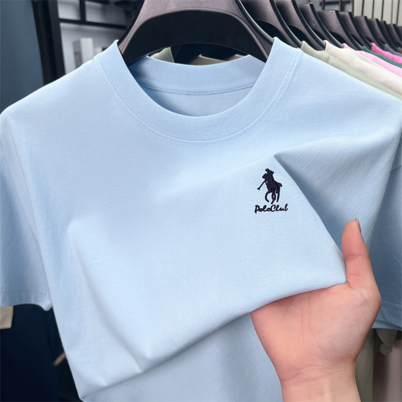 Мъжка памучна тениска с кръгло деколте и бродерия, свободен силует (къси ръкави, 96% памук, памук смес)