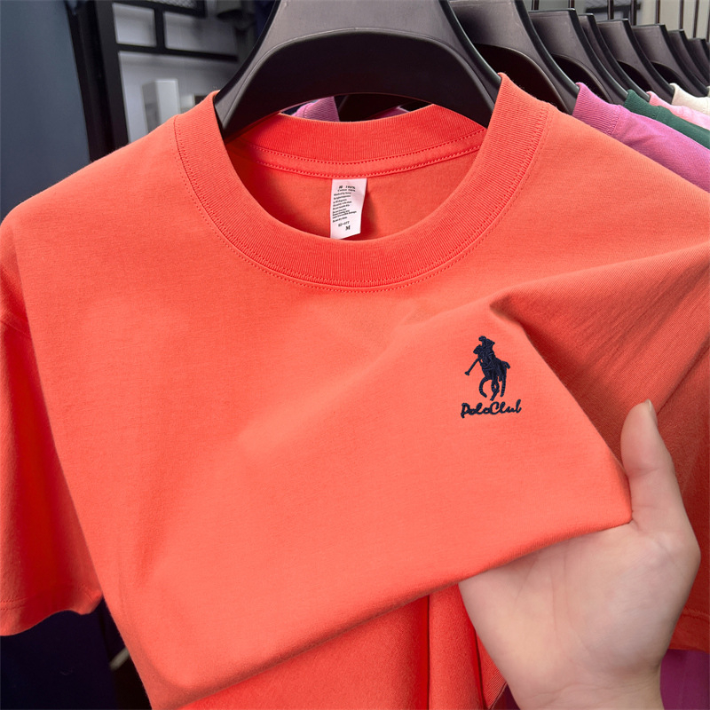 Мъжка памучна тениска с кръгло деколте и бродерия, свободен силует (къси ръкави, 96% памук, памук смес)