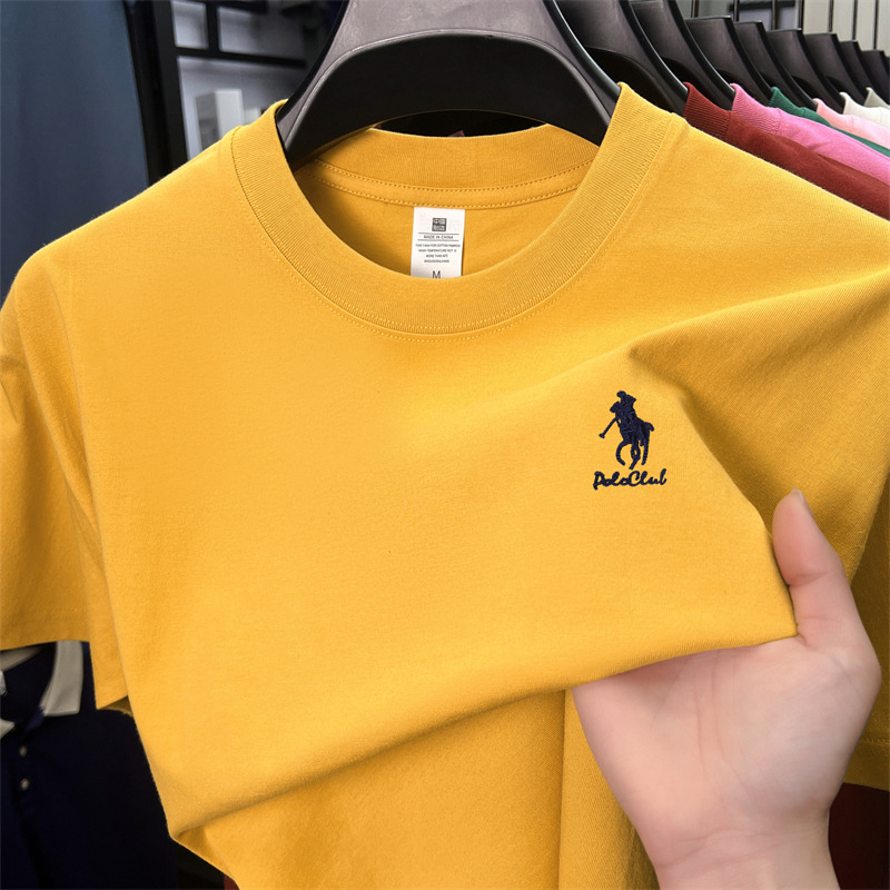 Мъжка памучна тениска с кръгло деколте и бродерия, свободен силует (къси ръкави, 96% памук, памук смес)