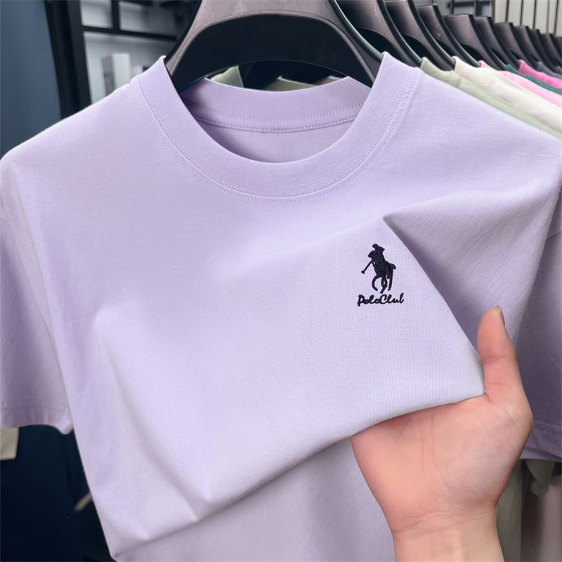 Мъжка памучна тениска с кръгло деколте и бродерия, свободен силует (къси ръкави, 96% памук, памук смес)