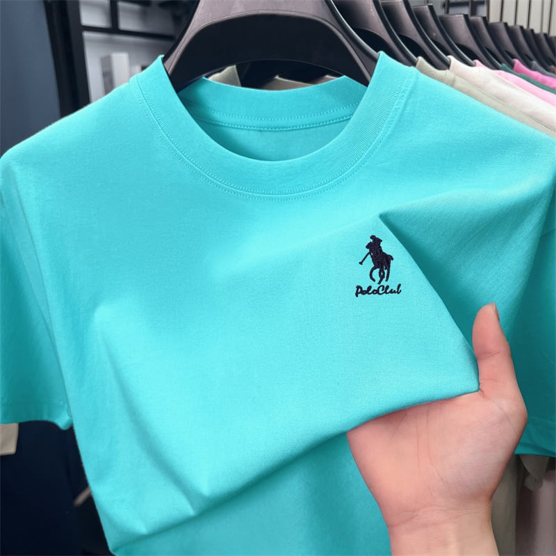 Мъжка памучна тениска с кръгло деколте и бродерия, свободен силует (къси ръкави, 96% памук, памук смес)