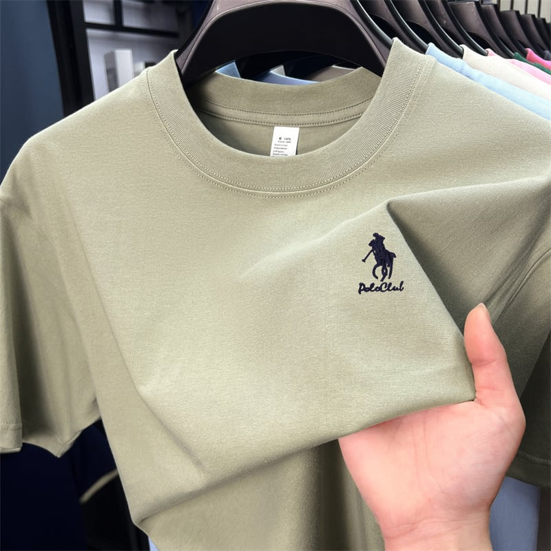 Мъжка памучна тениска с кръгло деколте и бродерия, свободен силует (къси ръкави, 96% памук, памук смес)