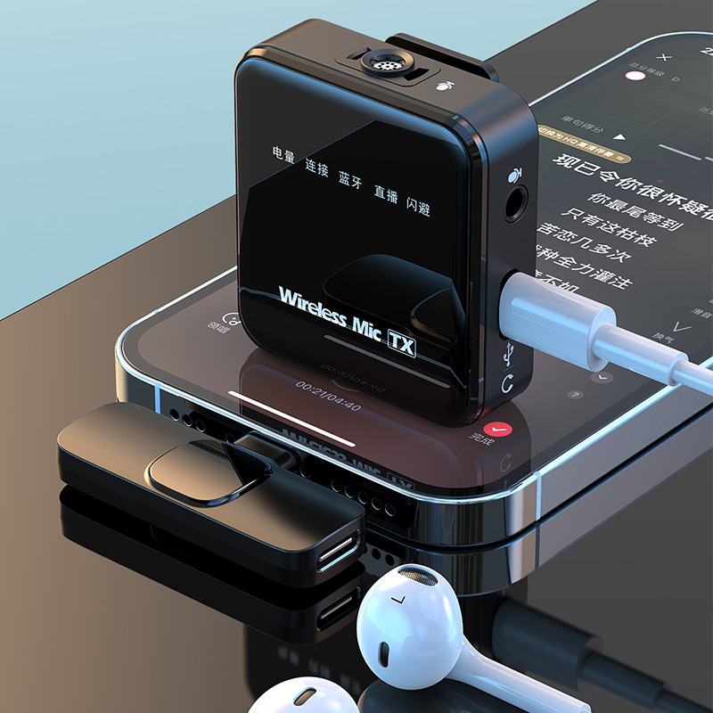 K63 bezvadu lavalier mikrofons, Bluetooth 5.2, frekvenču diapazons 20 Hz–20 kHz, SNR ≥75 dB, kanāls 2.1, darbības laiks 8–12 h