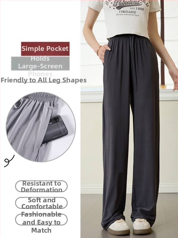 Pantaloni largi pentru femei, talie înaltă, vară, respirabili și uscare rapidă, poliester cu elastan, țesătură subțire