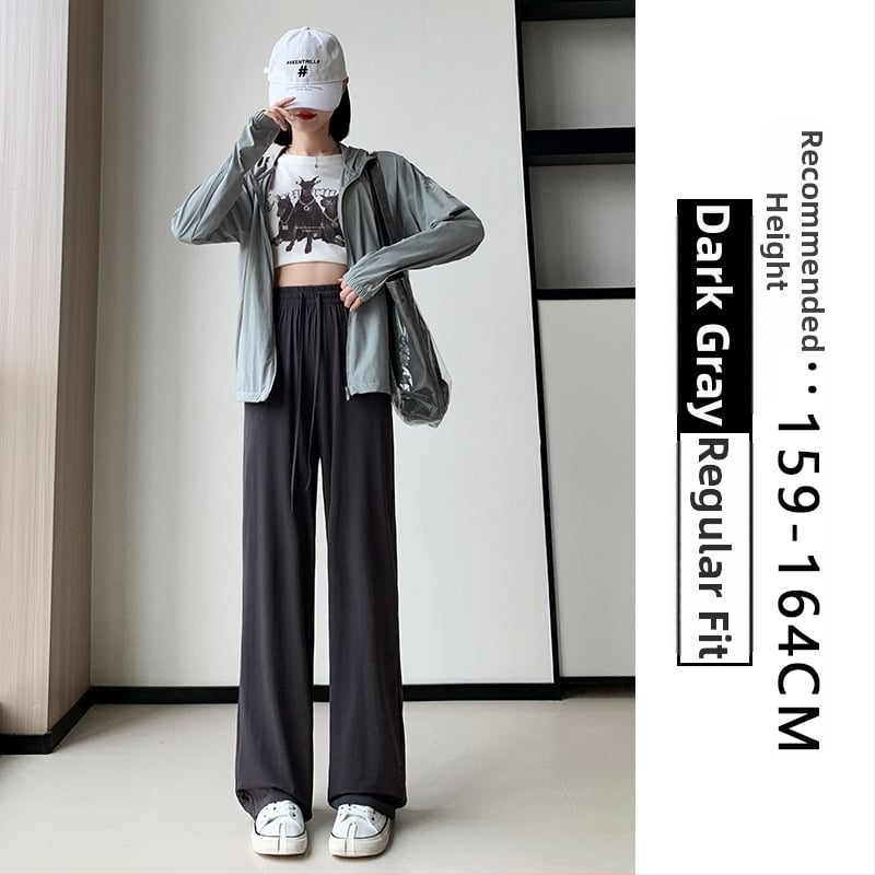 Pantaloni largi pentru femei, talie înaltă, vară, respirabili și uscare rapidă, poliester cu elastan, țesătură subțire