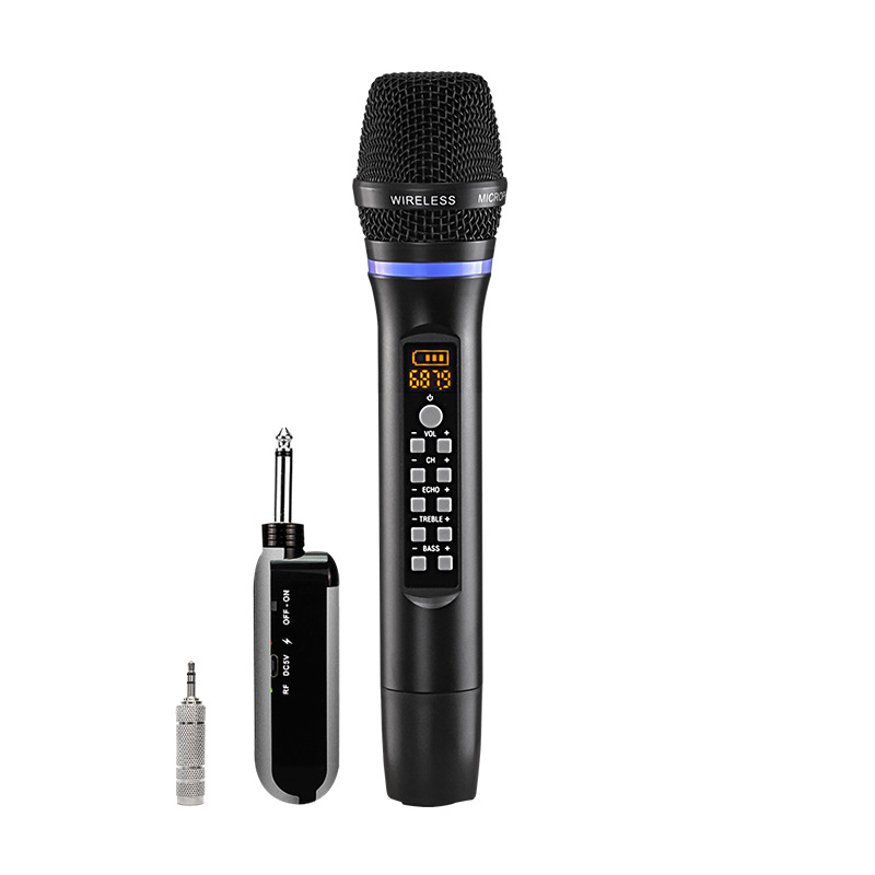 Bezvadu mikrofons ar reverberāciju un regulējamu augstu un zemā basu skaņai mājas un KTV lietošanai, Bluetooth 4.0, iekšējā akumulatora jauda 800–1000 mAh, frekvenču diapazons 100 Hz–20 kHz, SNR ≥100 dB, darbības laiks 6–8 stundas