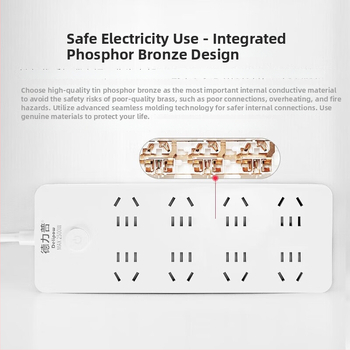 Delipu 8 lizdų kištukinė su laidu, namų ir biuro naudojimui – 220-250V, 2500W, varinis laidininkas, PP korpusas