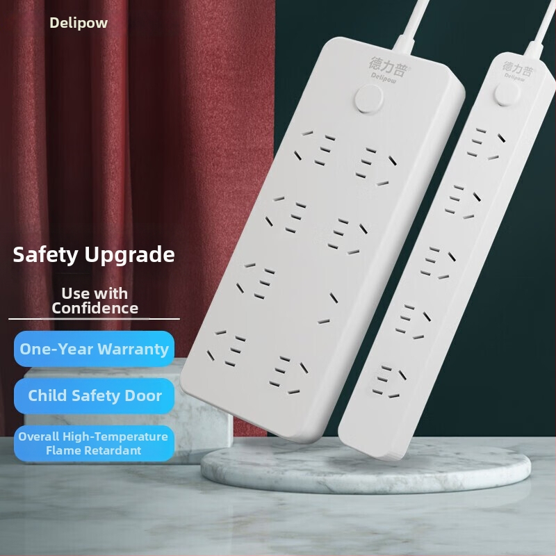 Delipu 8 lizdų kištukinė su laidu, namų ir biuro naudojimui – 220-250V, 2500W, varinis laidininkas, PP korpusas