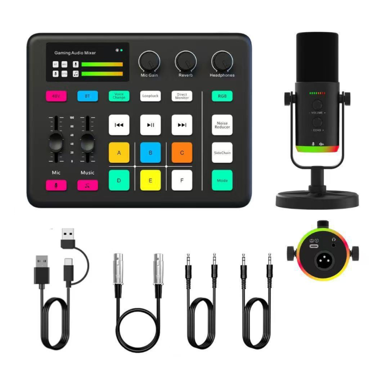 Dinamisks RGB USB mikrofons darbam pie datora straumei, trokšņu samazināšana, frekvenču diapazons 100 Hz–20 kHz, SNR ≥75 dB, Bluetooth 5.1