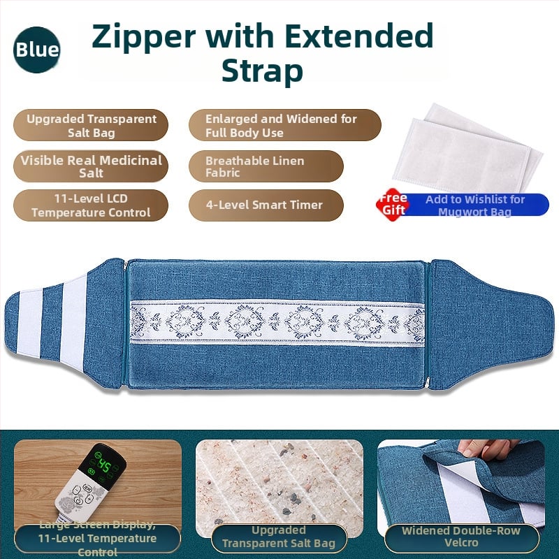 Elektrinė šildymo juosta karštam kompresui, su 11 pakopų skaitmeniniu ekranu ir automatiškai palaikoma temperatūra; galia 100W, įtampa 220V; temperatūros diapazonas 35–85°C; gryno svoris 2,5 kg; tinka keliams, pečiams, juosmeniui ir kojoms.