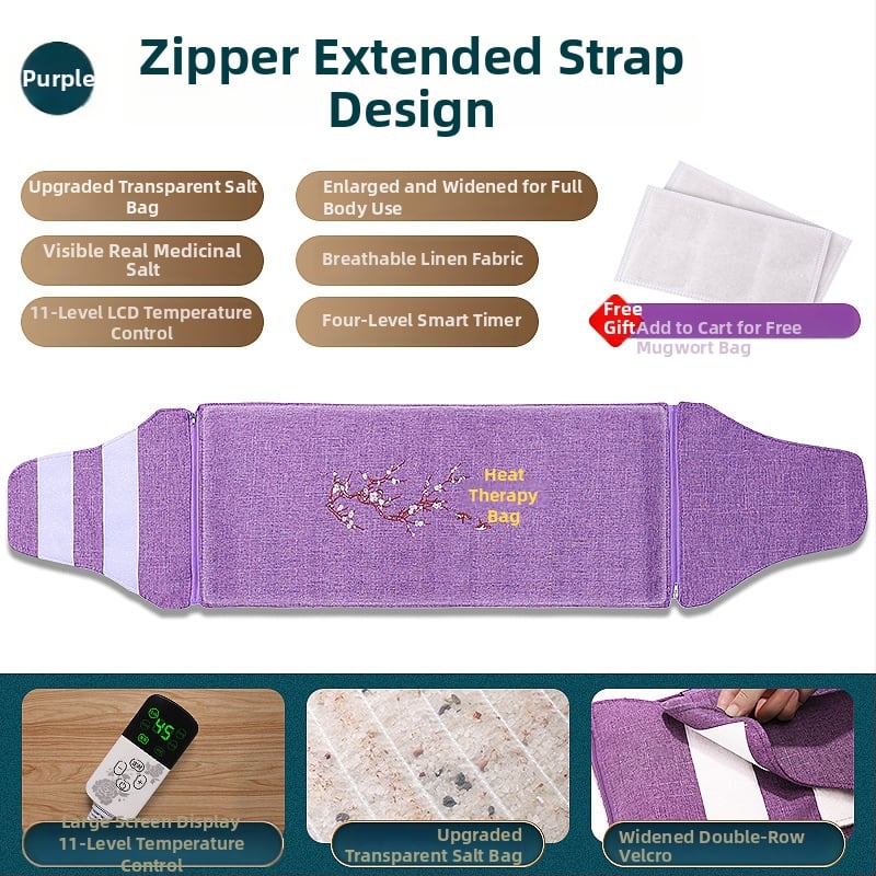 Elektrinė šildymo juosta karštam kompresui, su 11 pakopų skaitmeniniu ekranu ir automatiškai palaikoma temperatūra; galia 100W, įtampa 220V; temperatūros diapazonas 35–85°C; gryno svoris 2,5 kg; tinka keliams, pečiams, juosmeniui ir kojoms.