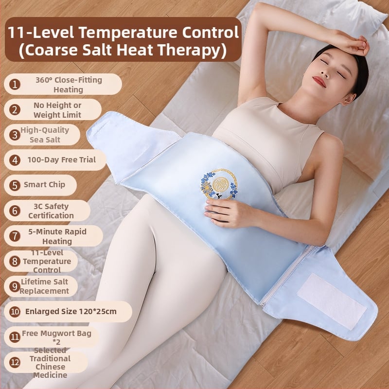 Elektrinė šildymo juosta karštam kompresui, su 11 pakopų skaitmeniniu ekranu ir automatiškai palaikoma temperatūra; galia 100W, įtampa 220V; temperatūros diapazonas 35–85°C; gryno svoris 2,5 kg; tinka keliams, pečiams, juosmeniui ir kojoms.