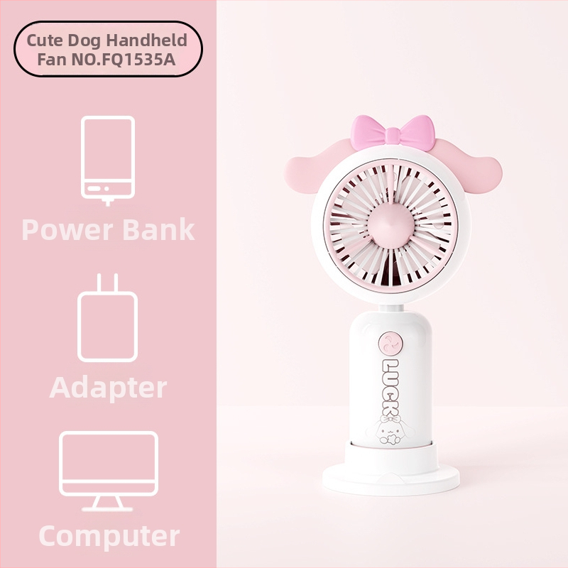 Rokas karikatūras dizaina pūtējs ar drukātu rokturi un karikatūras ausīm, uzlādējams, iebūvēta akumulatora kapacitāte 100-300 mAh, 5V, 5W, troksnis 36-45 dB, akumulatora darbības laiks 0-1 h