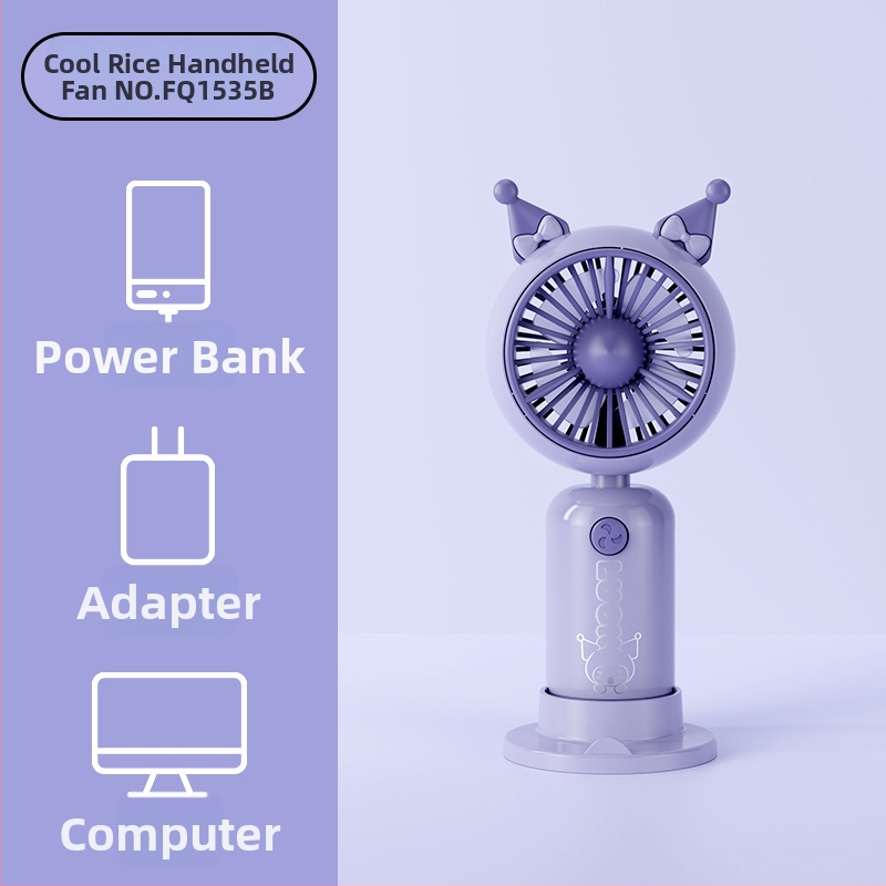 Rokas karikatūras dizaina pūtējs ar drukātu rokturi un karikatūras ausīm, uzlādējams, iebūvēta akumulatora kapacitāte 100-300 mAh, 5V, 5W, troksnis 36-45 dB, akumulatora darbības laiks 0-1 h