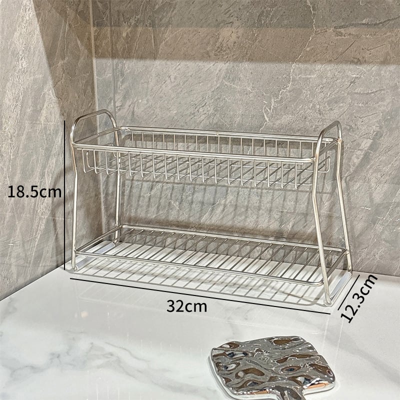 Raft de depozitare pentru baie din oțel inoxidabil, două niveluri, organizator de masă, mobil, rezistent la coroziune, fără montaj