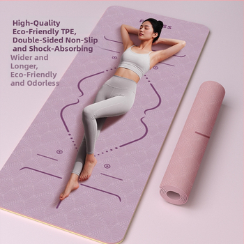TPE jooga matt – kokkupandav, eriti lai, eriti paks, libisemisvastane, löögisummutav, vaikne; Materjal: TPE; Paksus: 6 mm; Kaal: 490 g; Mustrid: Positsioonijooned