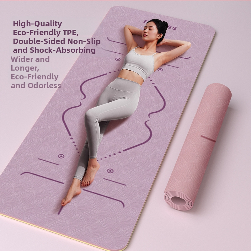 TPE jooga matt – kokkupandav, eriti lai, eriti paks, libisemisvastane, löögisummutav, vaikne; Materjal: TPE; Paksus: 6 mm; Kaal: 490 g; Mustrid: Positsioonijooned