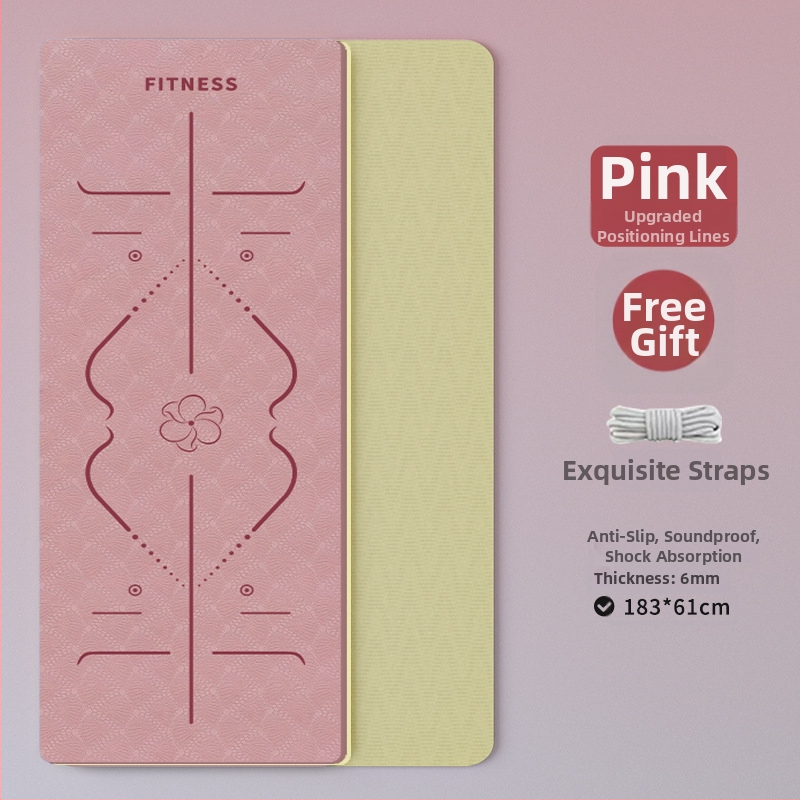 TPE jooga matt – kokkupandav, eriti lai, eriti paks, libisemisvastane, löögisummutav, vaikne; Materjal: TPE; Paksus: 6 mm; Kaal: 490 g; Mustrid: Positsioonijooned