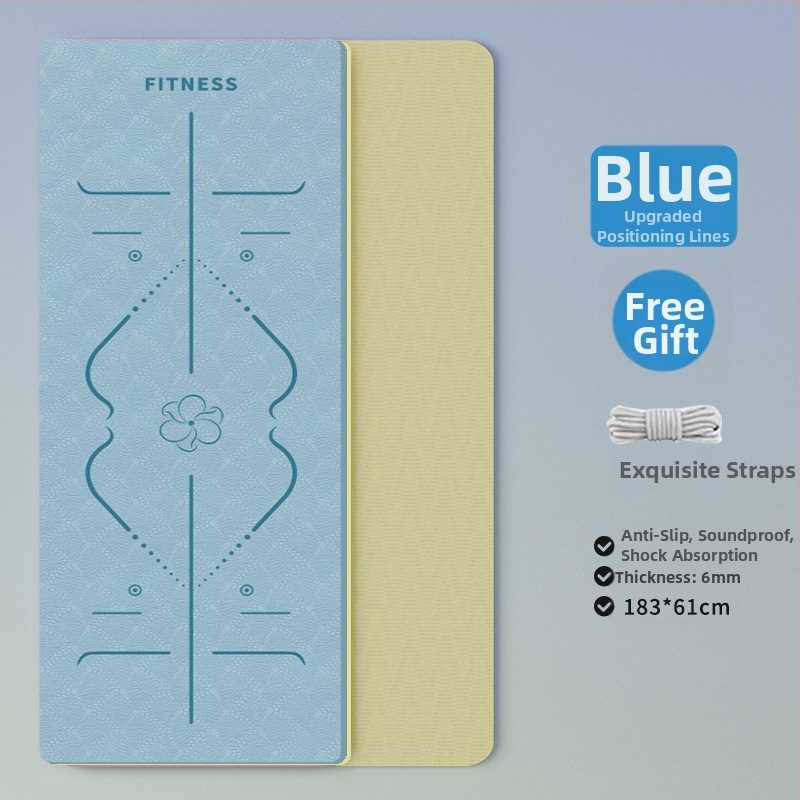TPE jooga matt – kokkupandav, eriti lai, eriti paks, libisemisvastane, löögisummutav, vaikne; Materjal: TPE; Paksus: 6 mm; Kaal: 490 g; Mustrid: Positsioonijooned