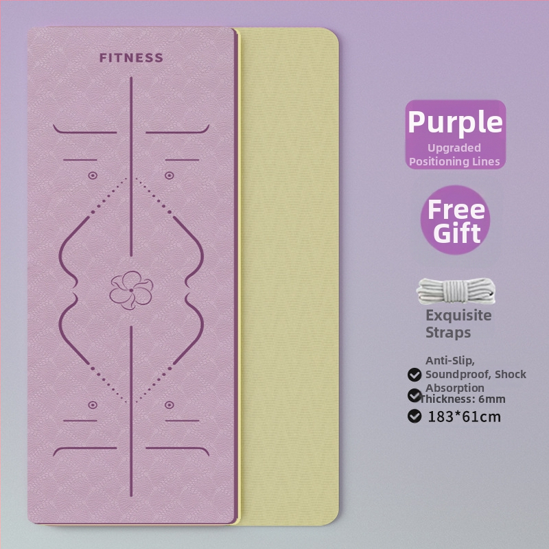 TPE jooga matt – kokkupandav, eriti lai, eriti paks, libisemisvastane, löögisummutav, vaikne; Materjal: TPE; Paksus: 6 mm; Kaal: 490 g; Mustrid: Positsioonijooned