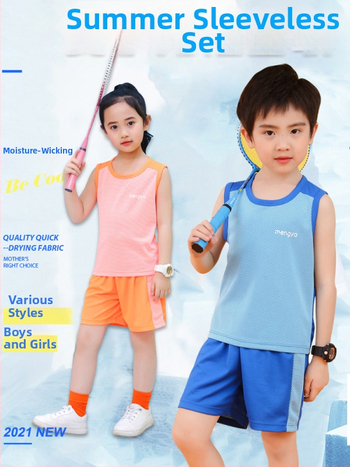 Детски спортен комплект от две части: безръкавка жилетка и шорти, мрежеста дишаща материя, бързосъхнещ полиестер, за лято, за деца 7–12 години