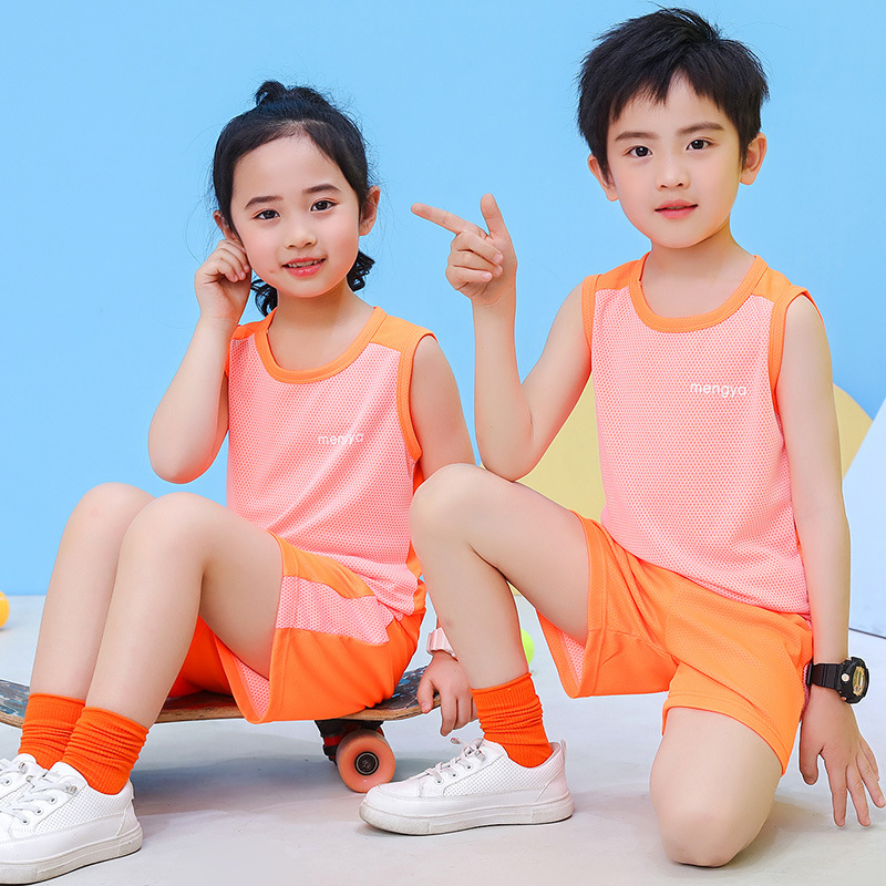 Детски спортен комплект от две части: безръкавка жилетка и шорти, мрежеста дишаща материя, бързосъхнещ полиестер, за лято, за деца 7–12 години