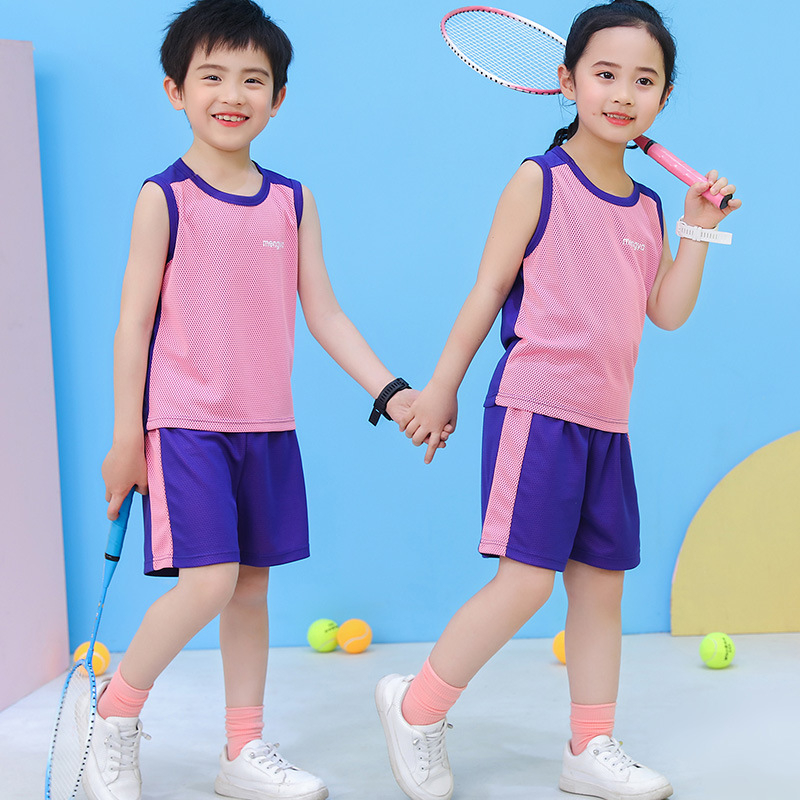 Детски спортен комплект от две части: безръкавка жилетка и шорти, мрежеста дишаща материя, бързосъхнещ полиестер, за лято, за деца 7–12 години