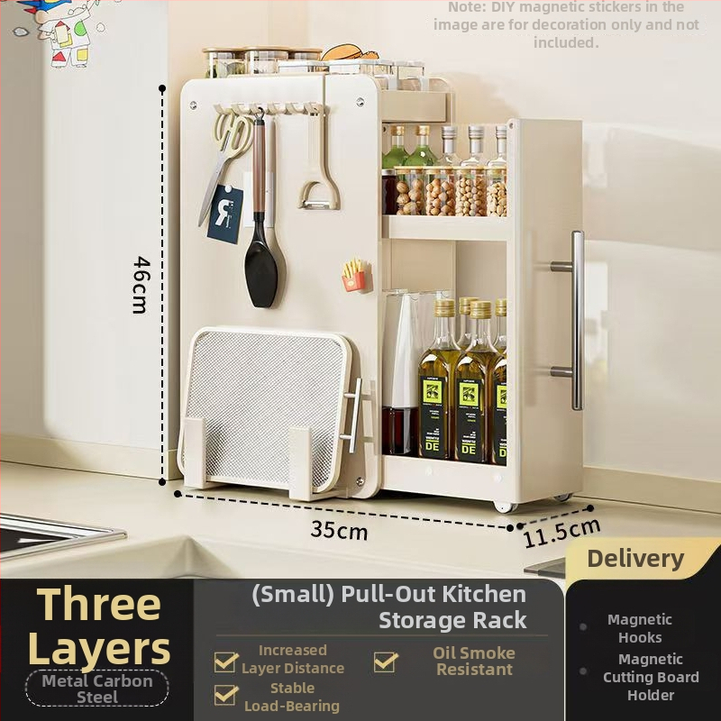 Traukiama prieskonių lentyna virtuvėje, siaura kraštinė, anglies plienas, prieskonių butelių organizatorius, ant stalviršio, minimalistinis stilius