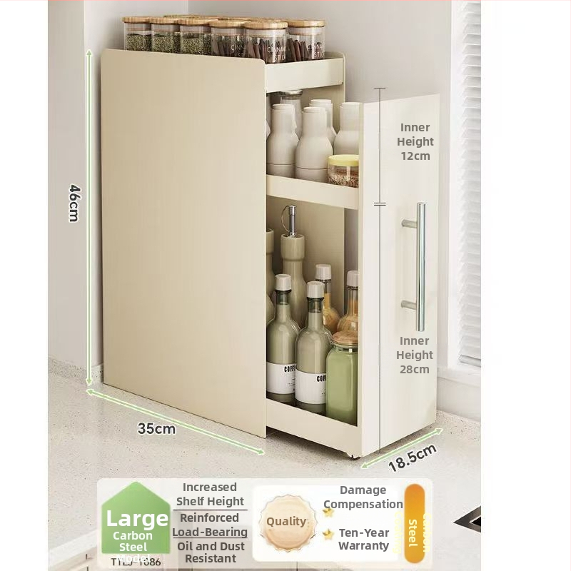 Traukiama prieskonių lentyna virtuvėje, siaura kraštinė, anglies plienas, prieskonių butelių organizatorius, ant stalviršio, minimalistinis stilius