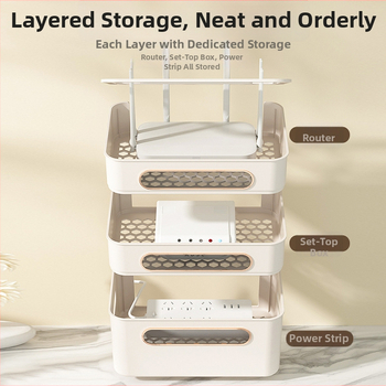 Plastikinė maršrutizatoriaus ir set-top dėžutės saugojimo dėžė – paprastas šiuolaikiškas dizainas, laidų tvarkymas svetainėje, 2024 m. modelis
