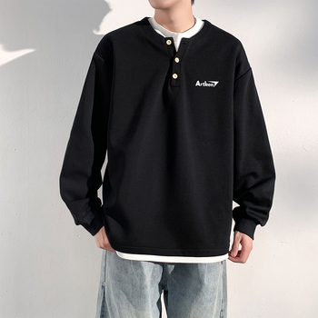 Seegave fleece bevonatú V-nyakú pulóver, laza fazon, hosszú ujjú, poliészter anyag, férfiaknak