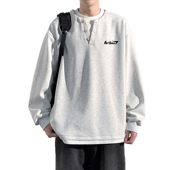 Seegave fleece bevonatú V-nyakú pulóver, laza fazon, hosszú ujjú, poliészter anyag, férfiaknak