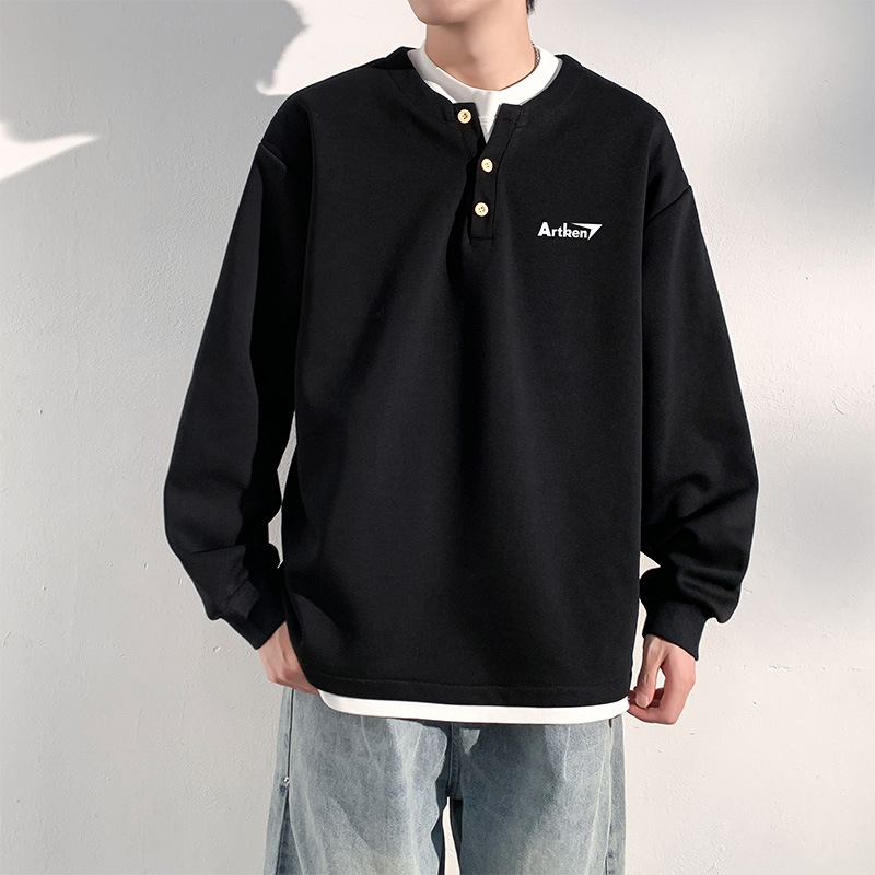 Seegave fleece bevonatú V-nyakú pulóver, laza fazon, hosszú ujjú, poliészter anyag, férfiaknak