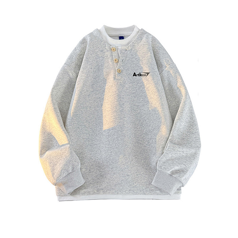 Seegave fleece bevonatú V-nyakú pulóver, laza fazon, hosszú ujjú, poliészter anyag, férfiaknak