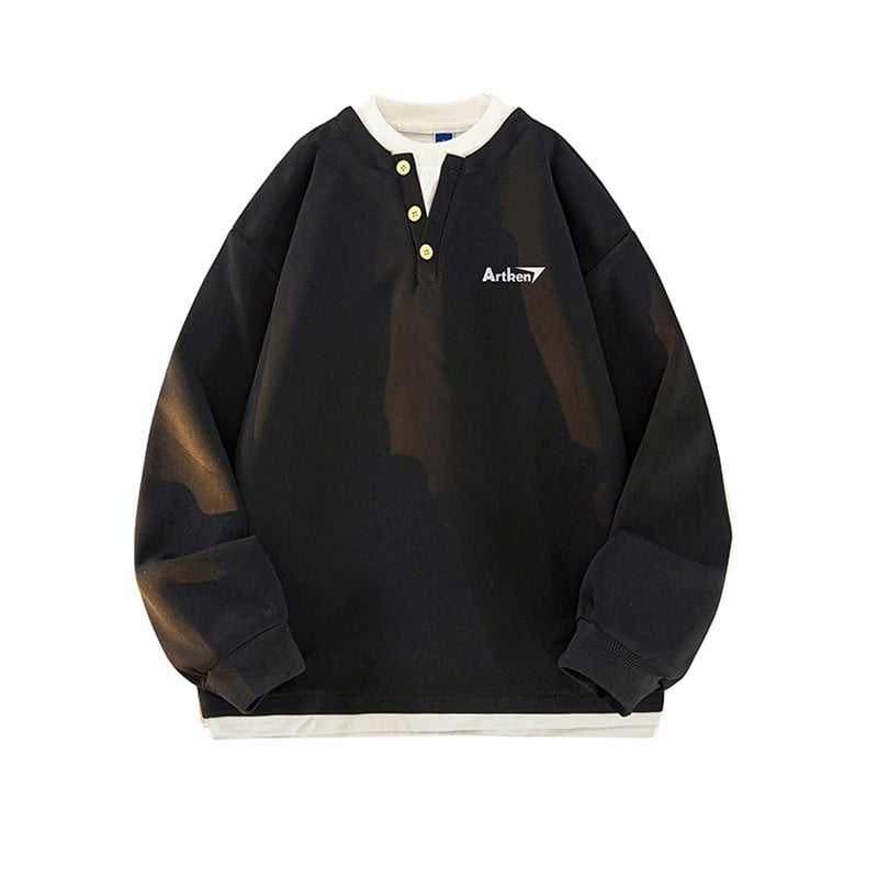 Seegave fleece bevonatú V-nyakú pulóver, laza fazon, hosszú ujjú, poliészter anyag, férfiaknak