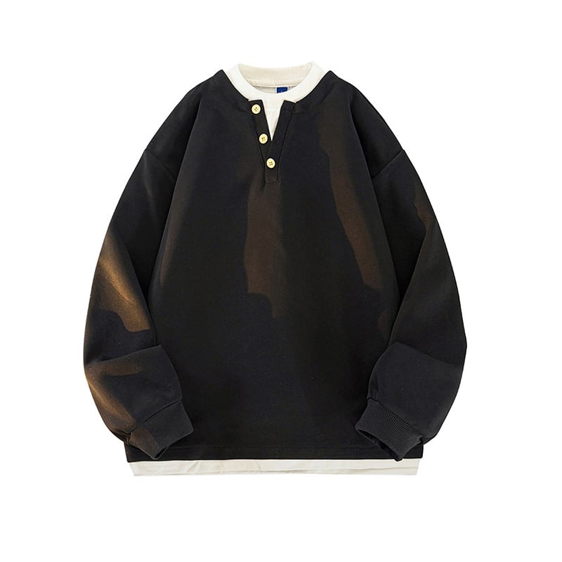 Seegave fleece bevonatú V-nyakú pulóver, laza fazon, hosszú ujjú, poliészter anyag, férfiaknak