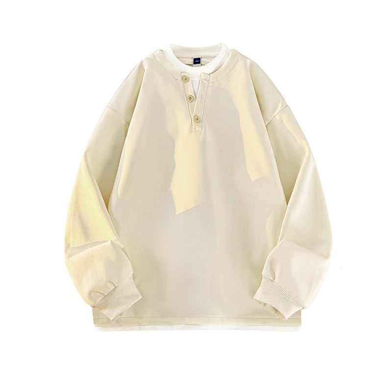 Seegave fleece bevonatú V-nyakú pulóver, laza fazon, hosszú ujjú, poliészter anyag, férfiaknak