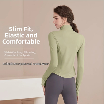 Youyou moterų jogos sportinis džemperis, siauras kirpimas, ilgomis rankovėmis, liemens ilgis, drėgmę šalinantis poliesteris