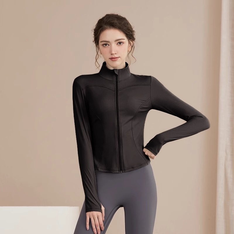 Youyou moterų jogos sportinis džemperis, siauras kirpimas, ilgomis rankovėmis, liemens ilgis, drėgmę šalinantis poliesteris